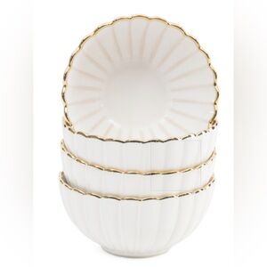 4 Cereal Bowls BELLA LUX Glazed Scallop Bowls With Gold Rim New